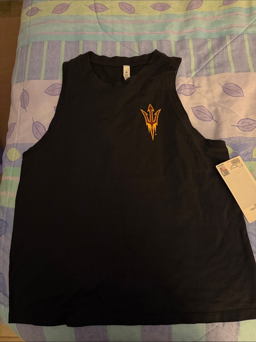 New Lululemon Black Sleeveless Muscle Tank with Arizona State University Logo